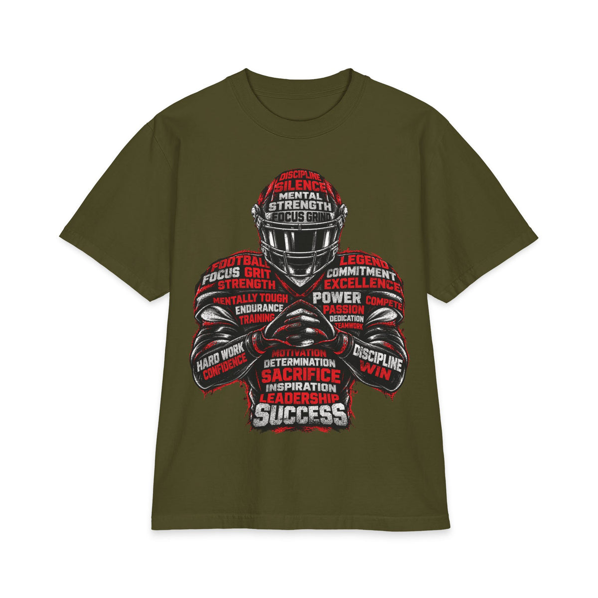 Motivational Football Helmet Player T-Shirt | Sports Words Typography, Power, Success