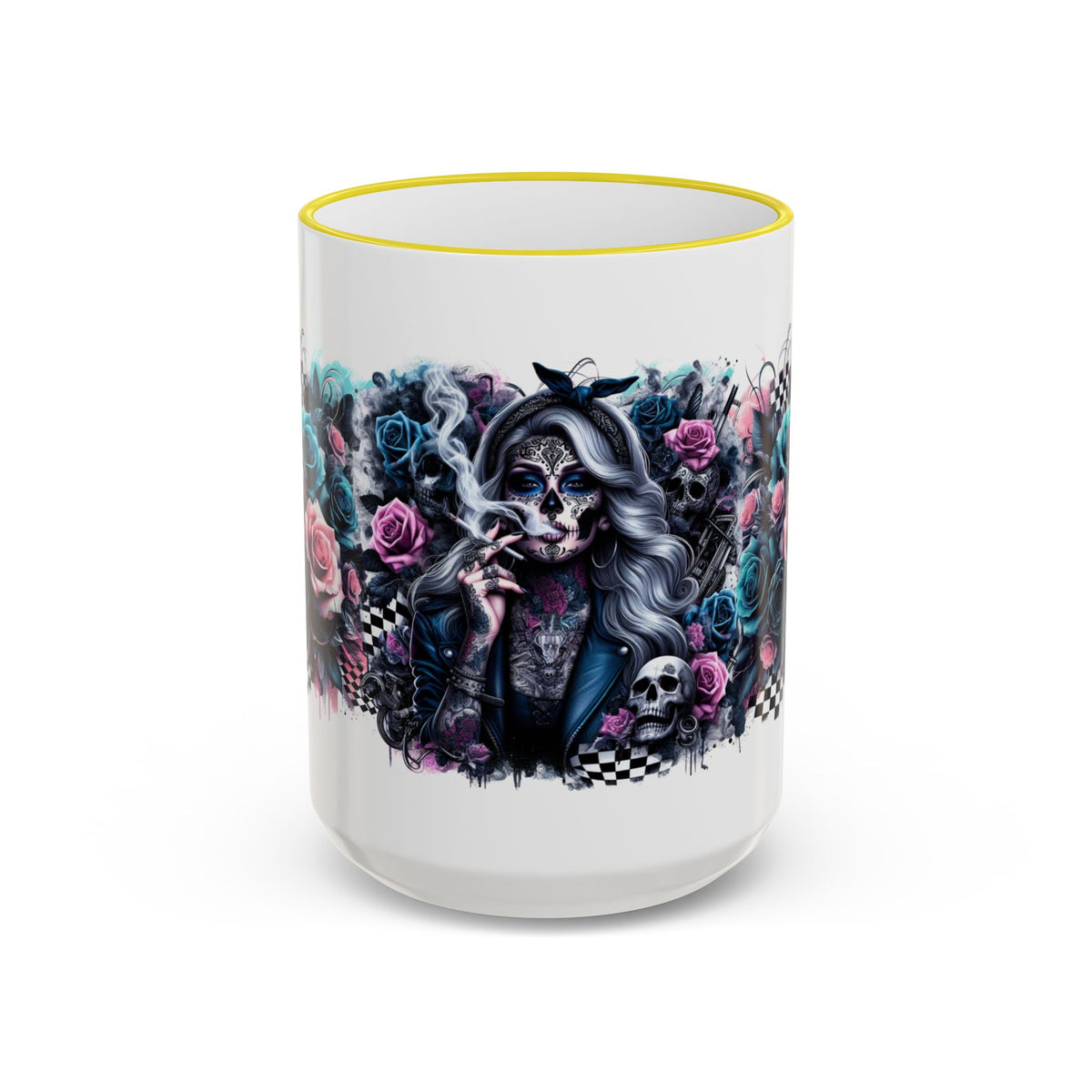 Sugar Skull Girl mug | Accent Rim & Handle ceramic mug