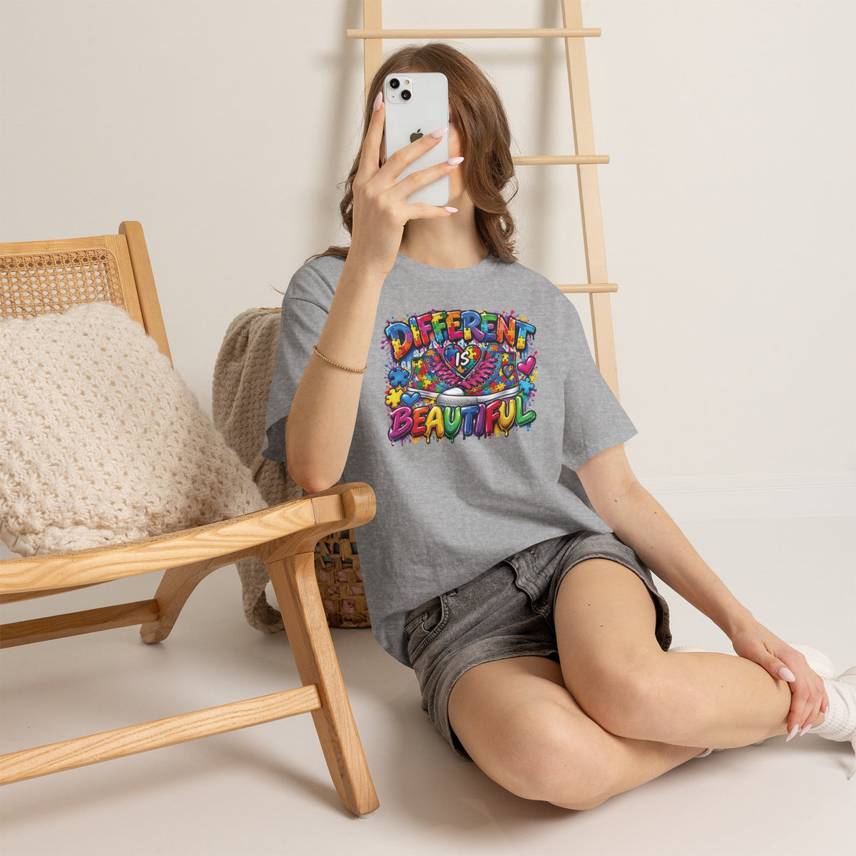Different Is Beautiful T-Shirt | Colorful Rainbow Heart Typography