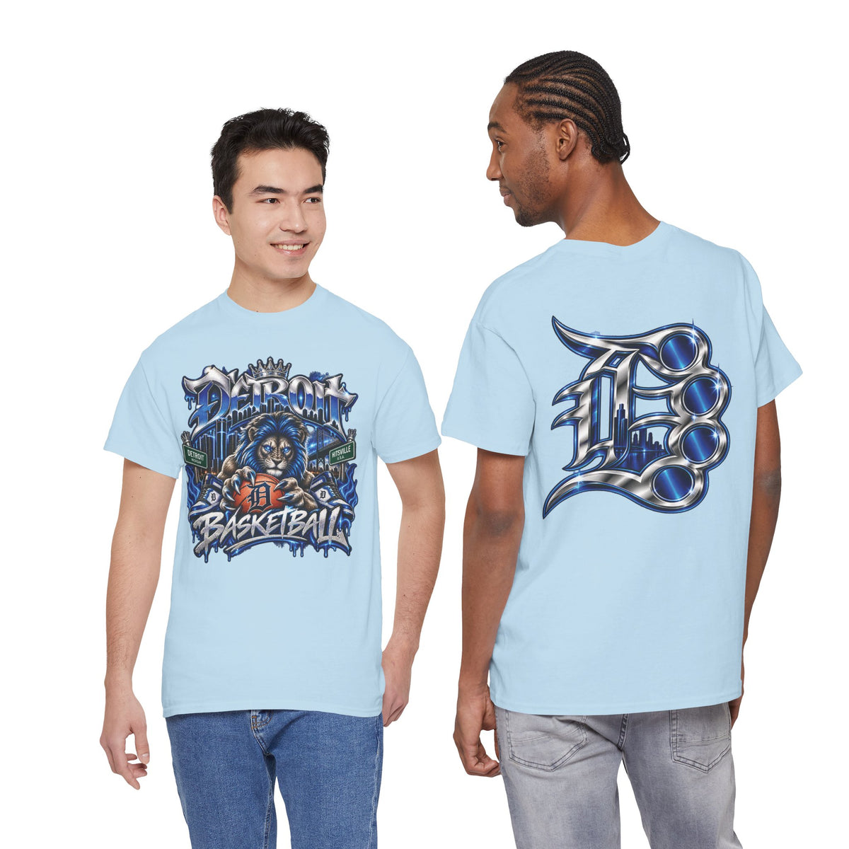 Detroit Basketball Lion Graphic Tee | City Streetball Detroit D Logo