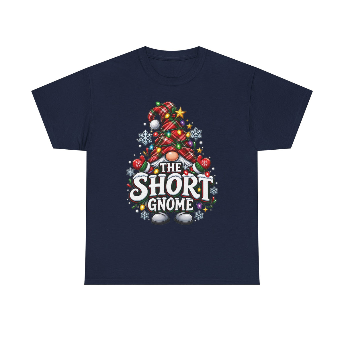The Short Gnome T-Shirt | Christmas Gnome Plaid Hat, Holiday Lights Design