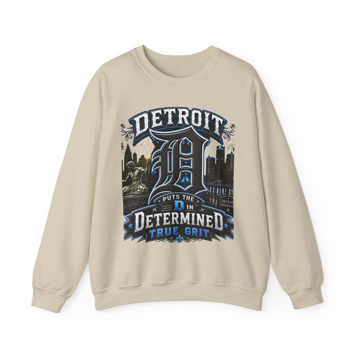Detroit Determined True Grit crewneck sweatshirt | City skyline D emblem