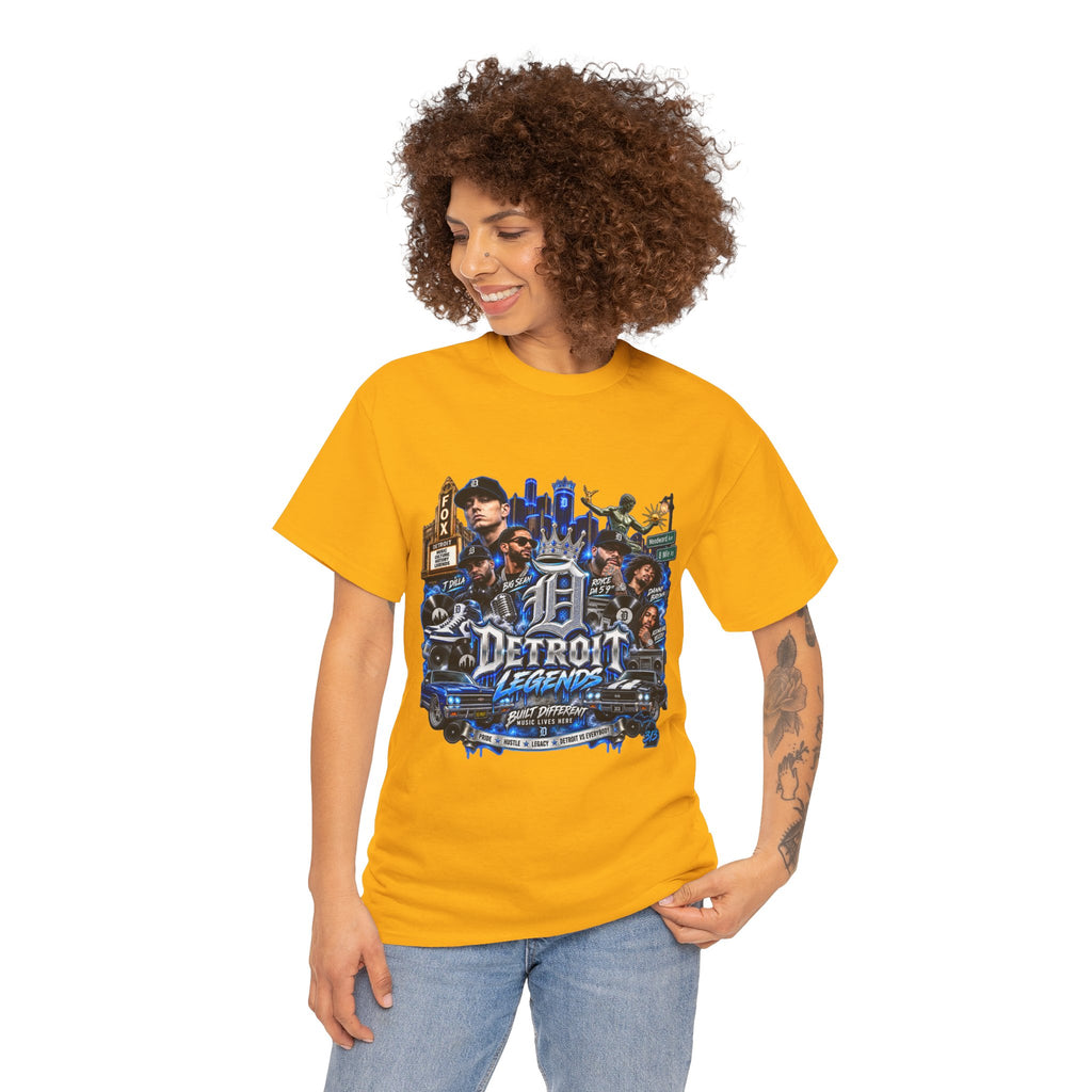 Detroit Legends collage T-Shirt | Motor City skyline, classic cars, musicians