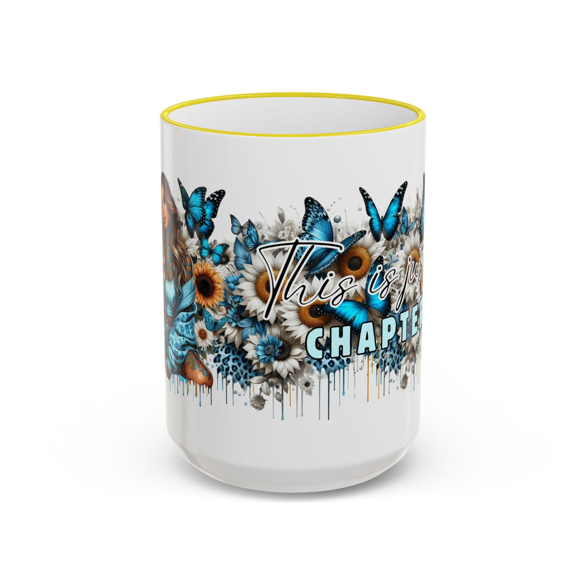 This Is My Chapter Mug | Blue Butterflies Sunflowers Accent Rim & Handle