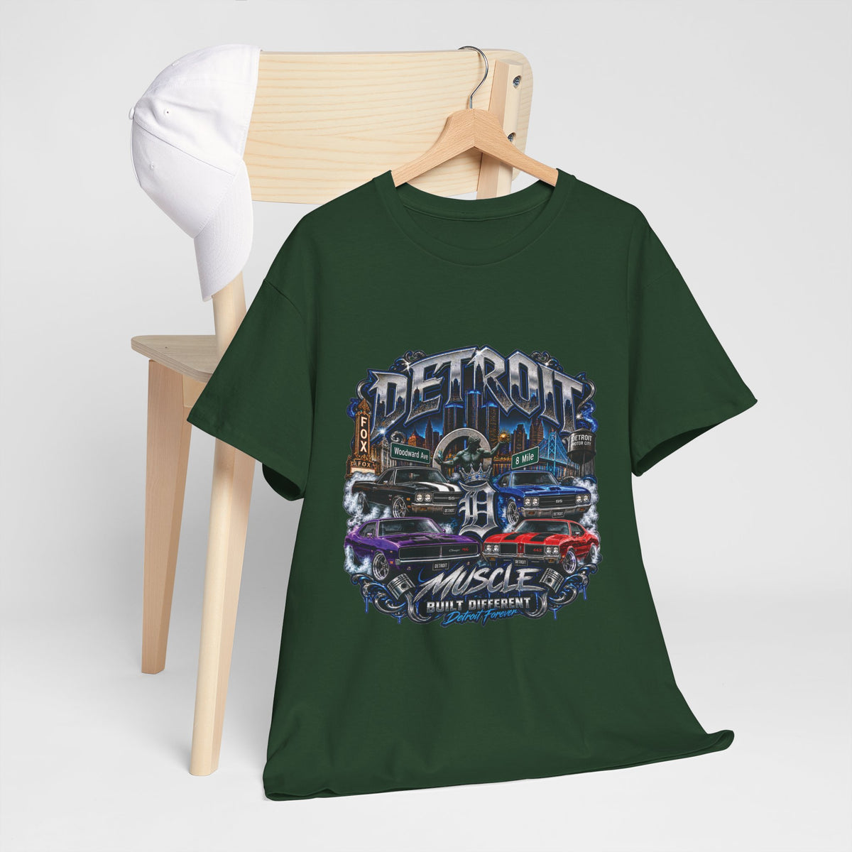 Detroit Muscle Car Tee | Vintage Hot Rod Illustration, Garage Scene
