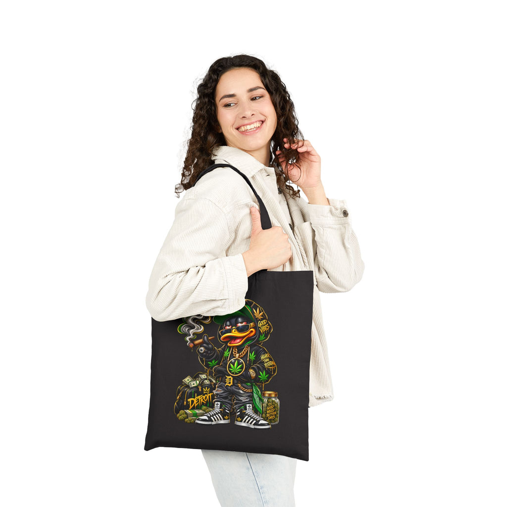 Smoky Duck Character Tote Bag | Hip Hop Streetwear, Cannabis Leaf Design