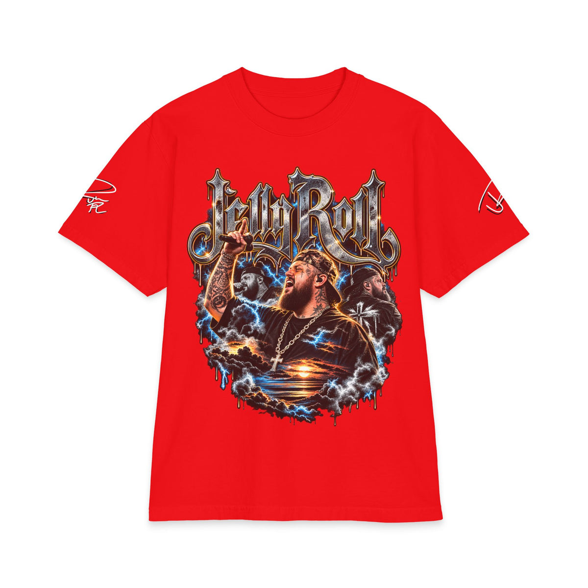 Roll Jelly portrait graphic Tee | Country singer storm art