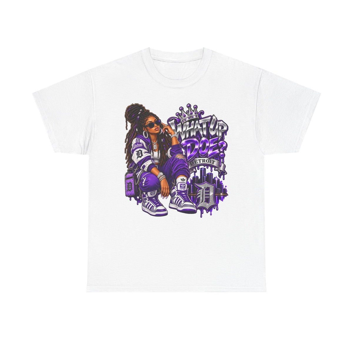Detroit Queen what up doe Graphic Tee | Urban Streetwear, Purple Drip Art