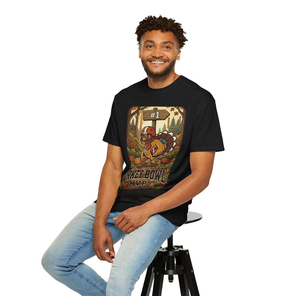 Turkey Bowl MVP T-Shirt | Thanksgiving Football Turkey Illustration