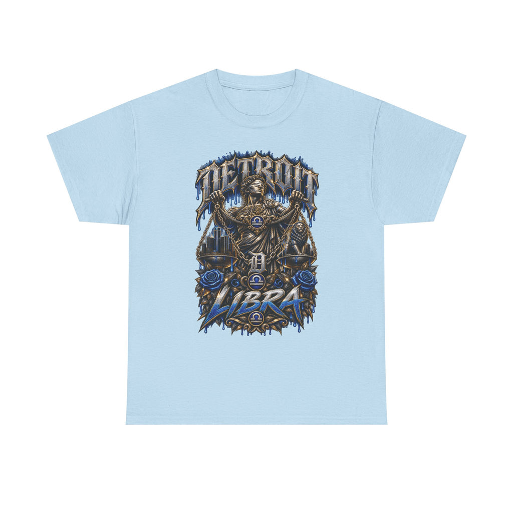 Detroit Libra T-Shirt | Skull Scales, Blue Roses, Zodiac Design