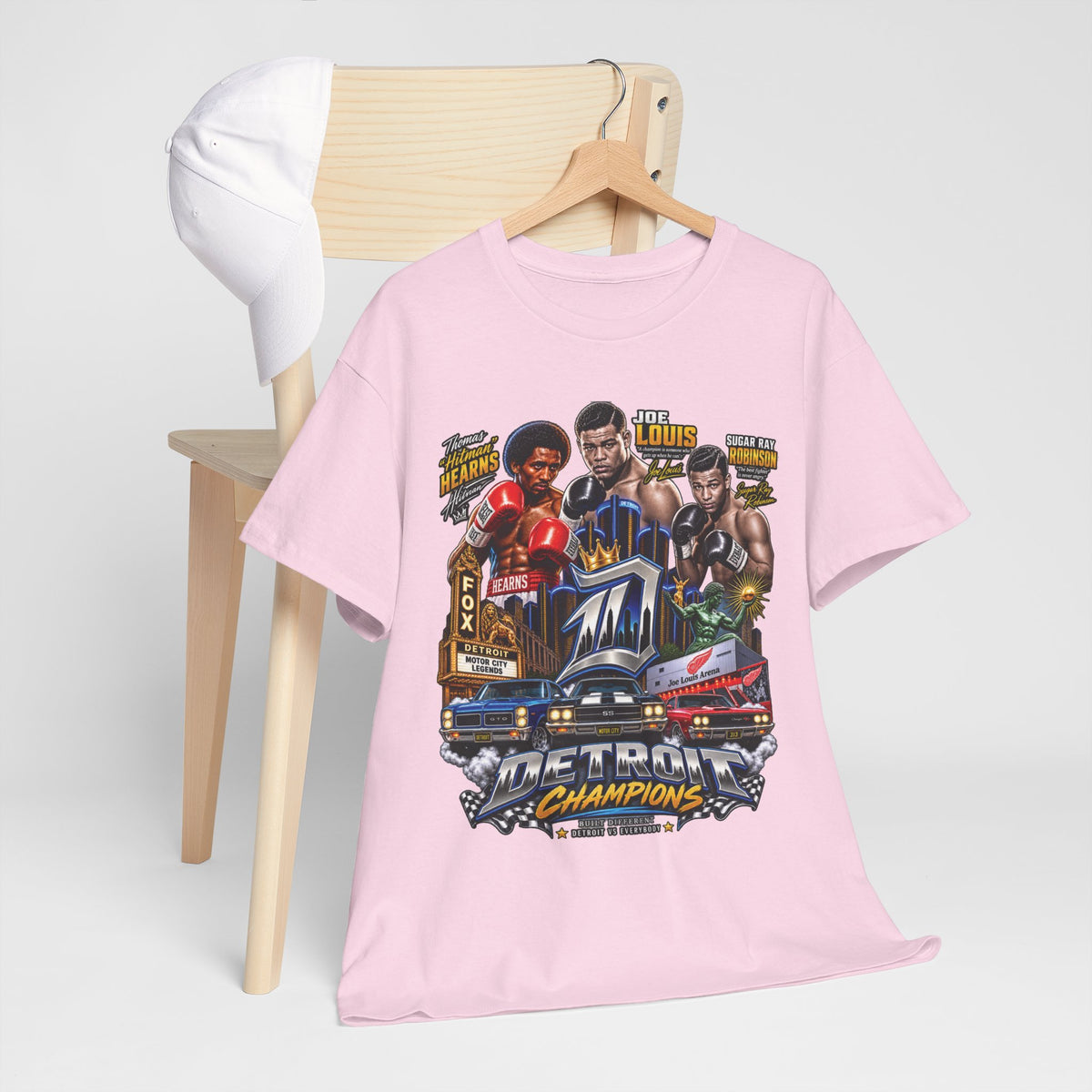 Detroit Champions T-Shirt | Motor City Boxing Legends, Classic Cars, City Skyline