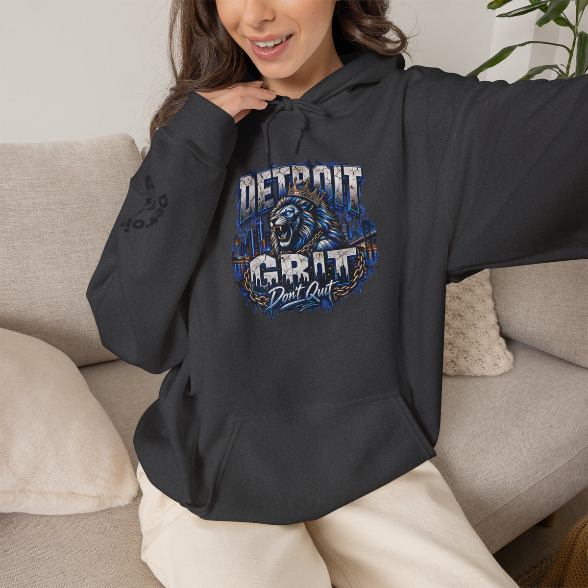 Detroit Grit graphic Hoodie | Motor City skyline, industrial vintage design