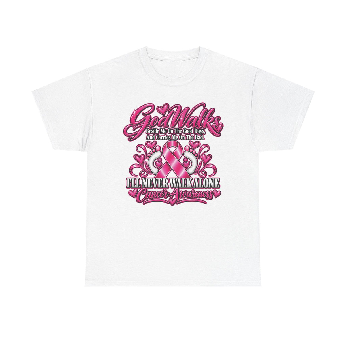 Breast Cancer Awareness Ribbon Tee | I'll Never Walk Alone, God Walks
