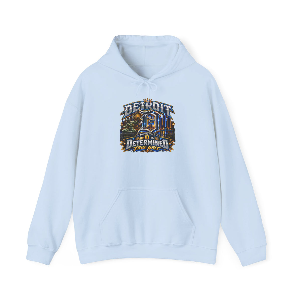 Detroit skyline determined slogan Hoodie | Motor City vintage style