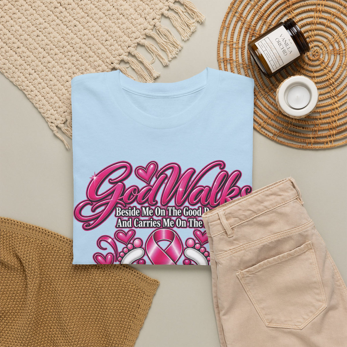 Breast Cancer Awareness Ribbon Tee | I'll Never Walk Alone, God Walks