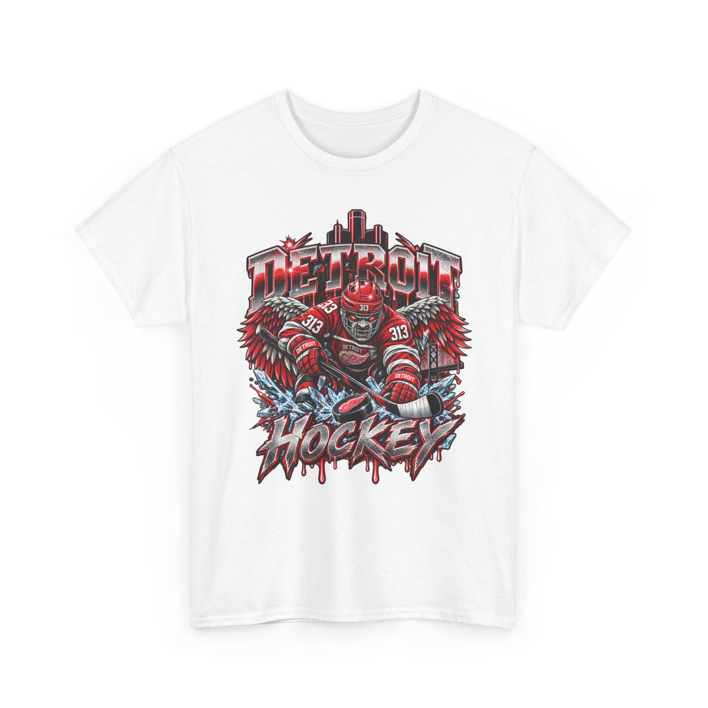 Detroit Hockey Player Graphic Tee | Metro Skyline, Winged Mascot