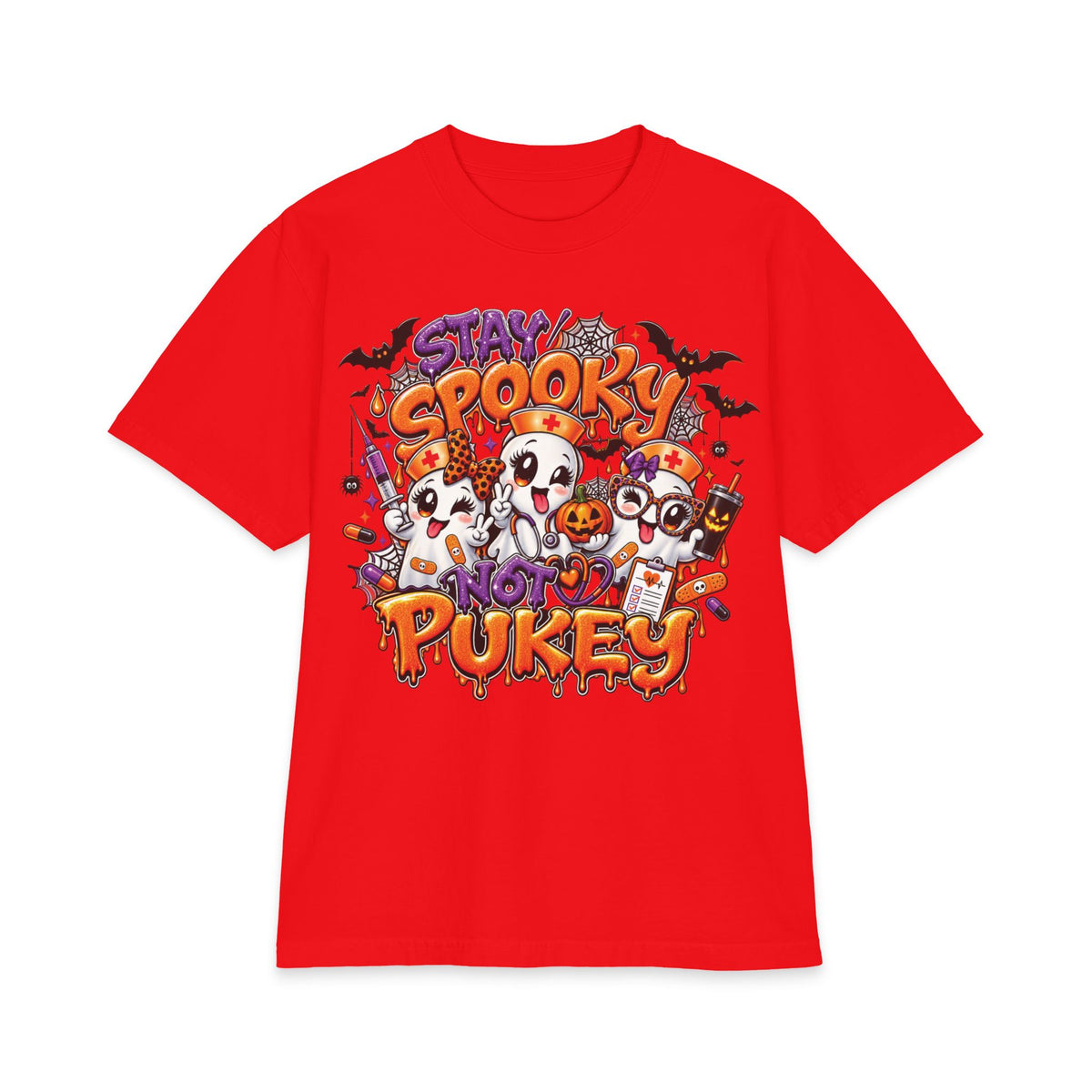 Stay Spooky Not Pukey Nurse T-Shirt | Halloween Ghosts, Candy, Bats