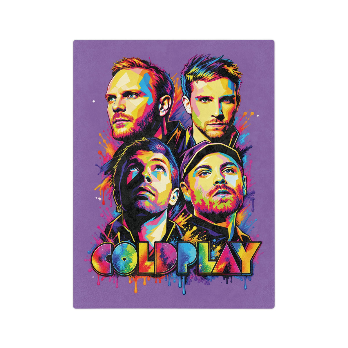 Coldplay band portrait Velveteen blanket | colorful pop art music throw