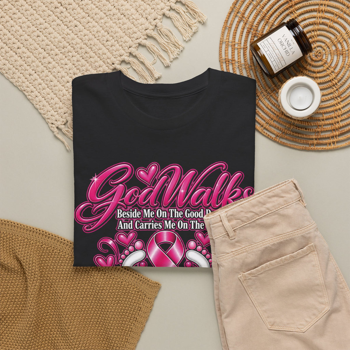 Breast Cancer Awareness Ribbon Tee | I'll Never Walk Alone, God Walks