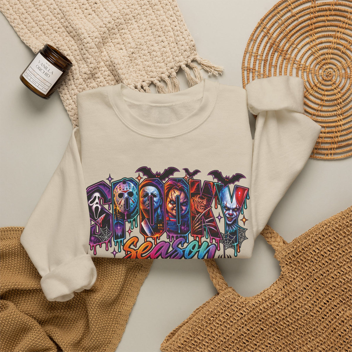 Spooky Season Horror Character Skateboard Crewneck Sweatshirt | Gothic Skate Graffiti