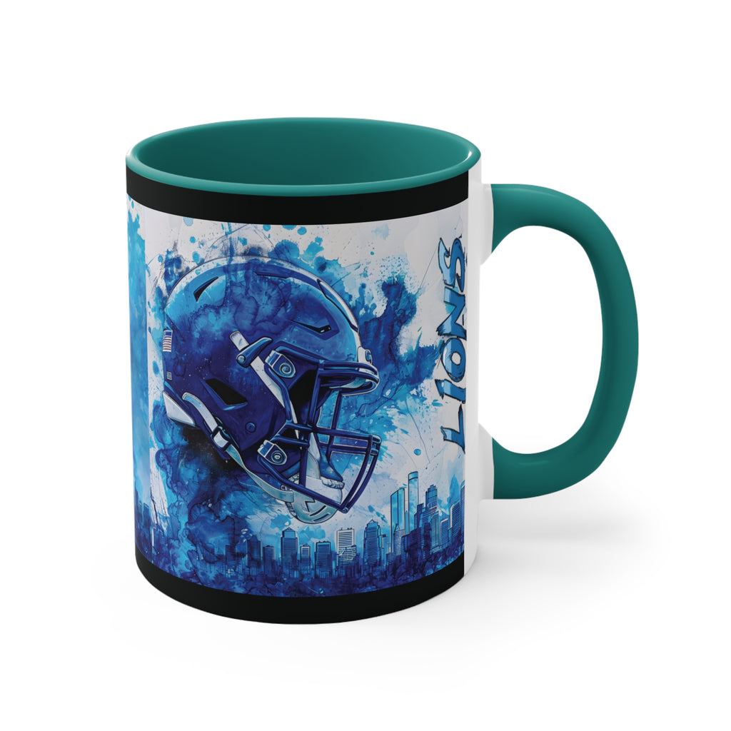 Blue Football Helmet Lions Mug | 11oz Accent Ceramic Mug
