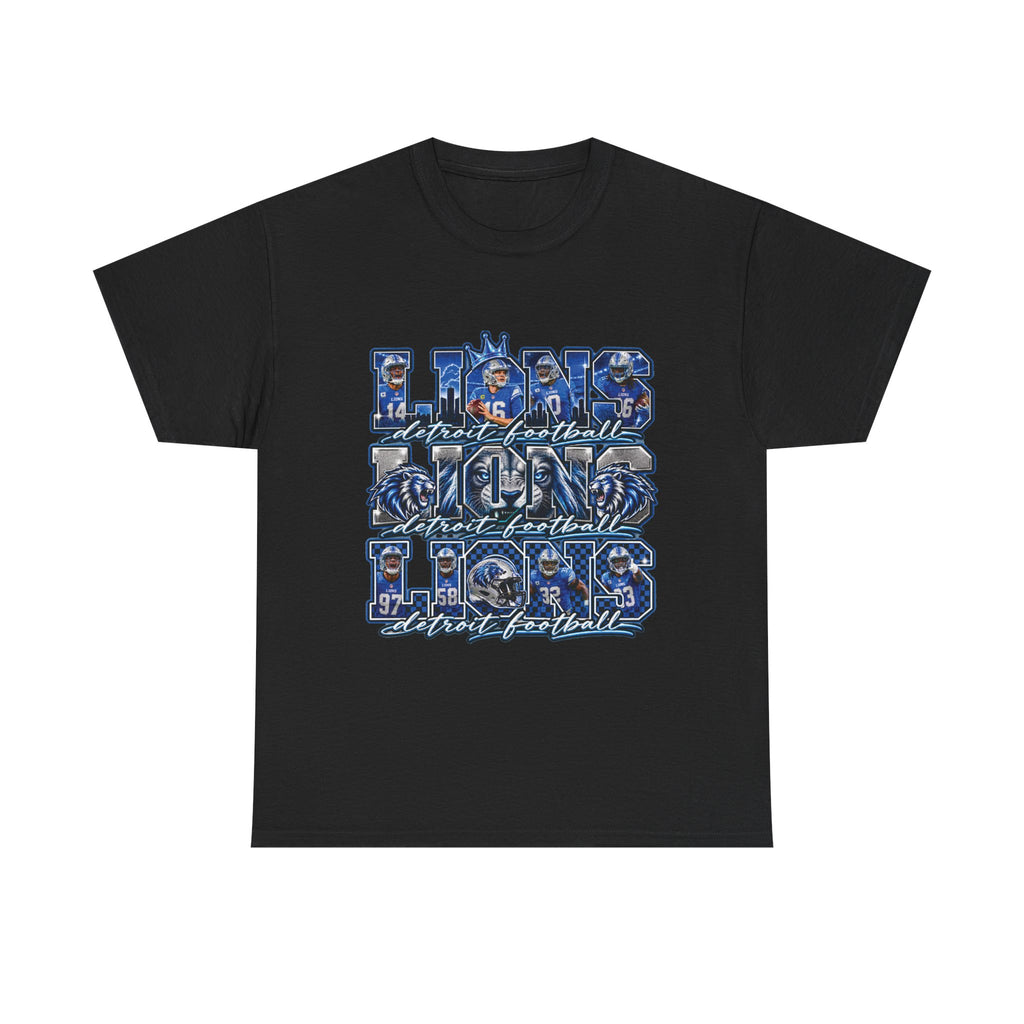 Lions Football Typography Tee | Blue Vintage Grunge Stadium Design