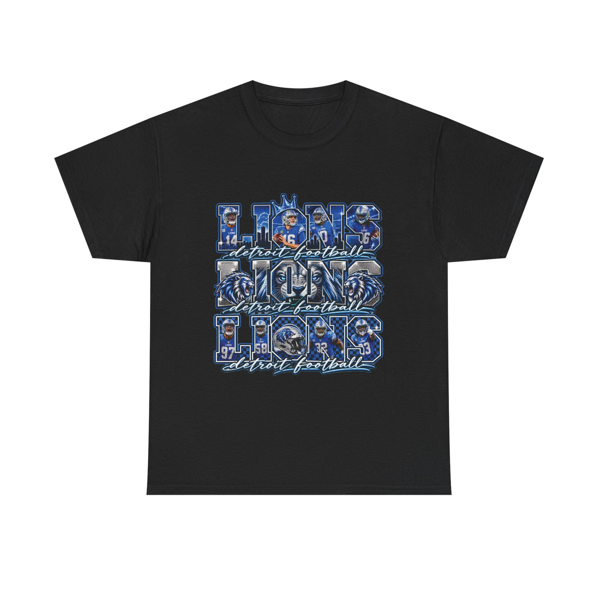Lions Football Typography Tee | Blue Vintage Grunge Stadium Design