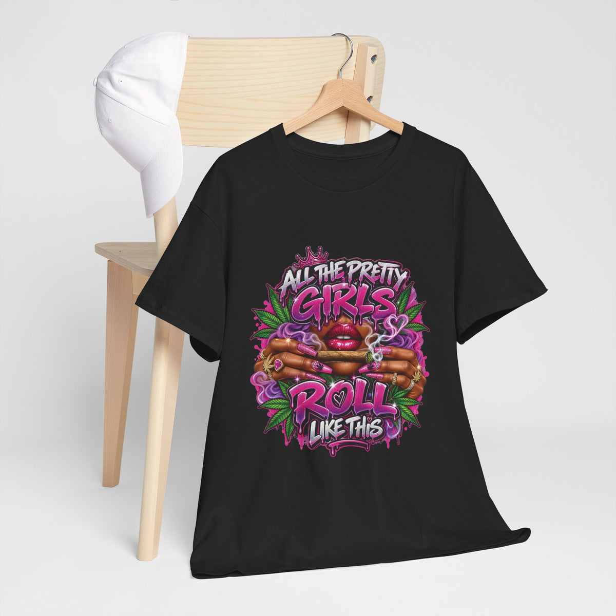 All The Pretty Girls Roll Like This T-Shirt | Pink Graffiti Cannabis Hands Design