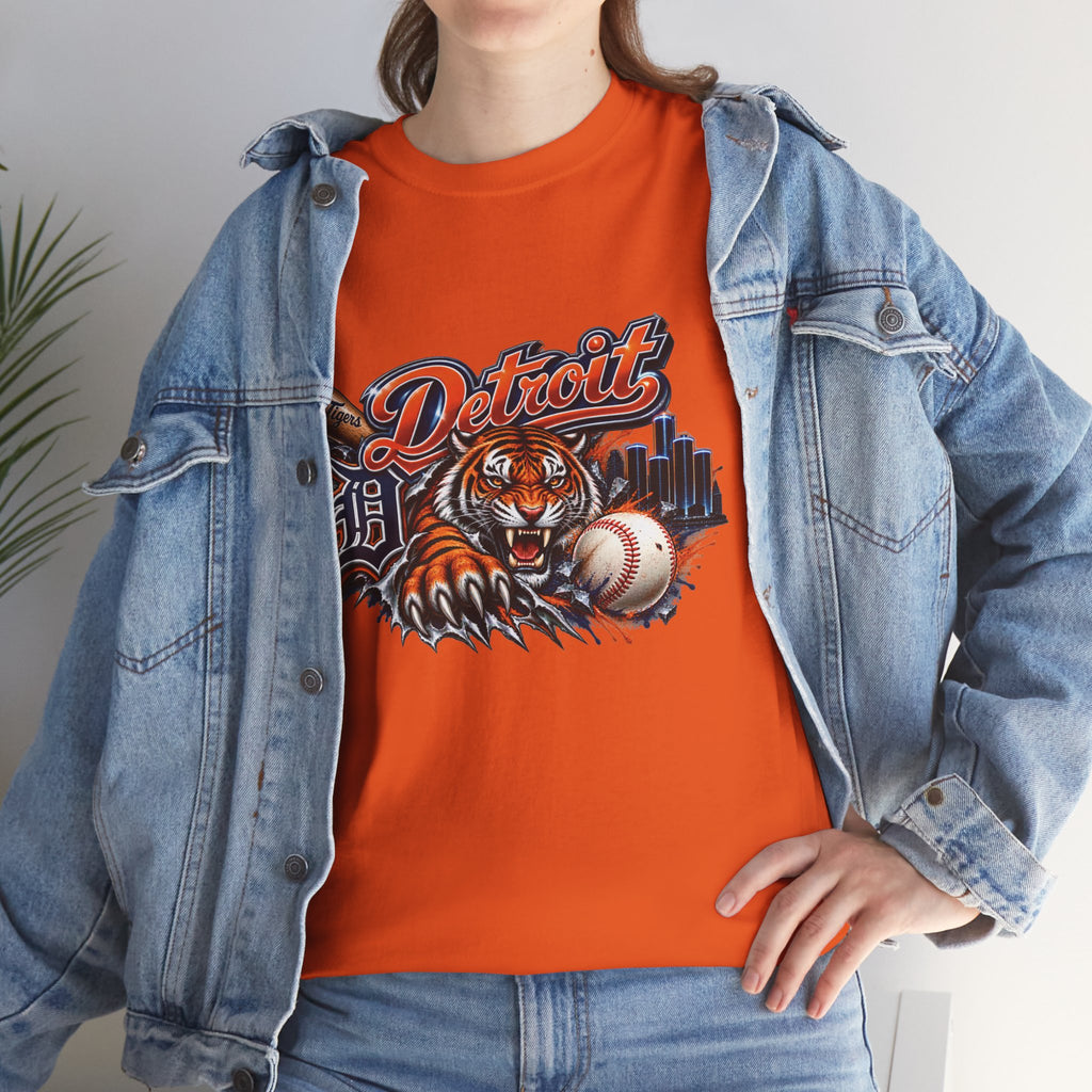 Detroit Tiger Baseball T-Shirt | Detroit skyline, claw marks