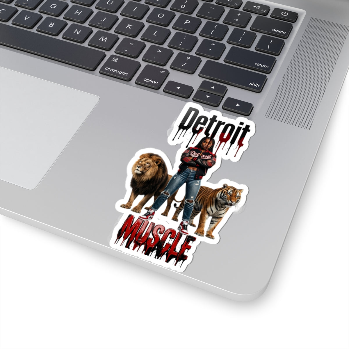 Detroit Muscle sticker | lion and tiger streetwear design, kiss-cut
