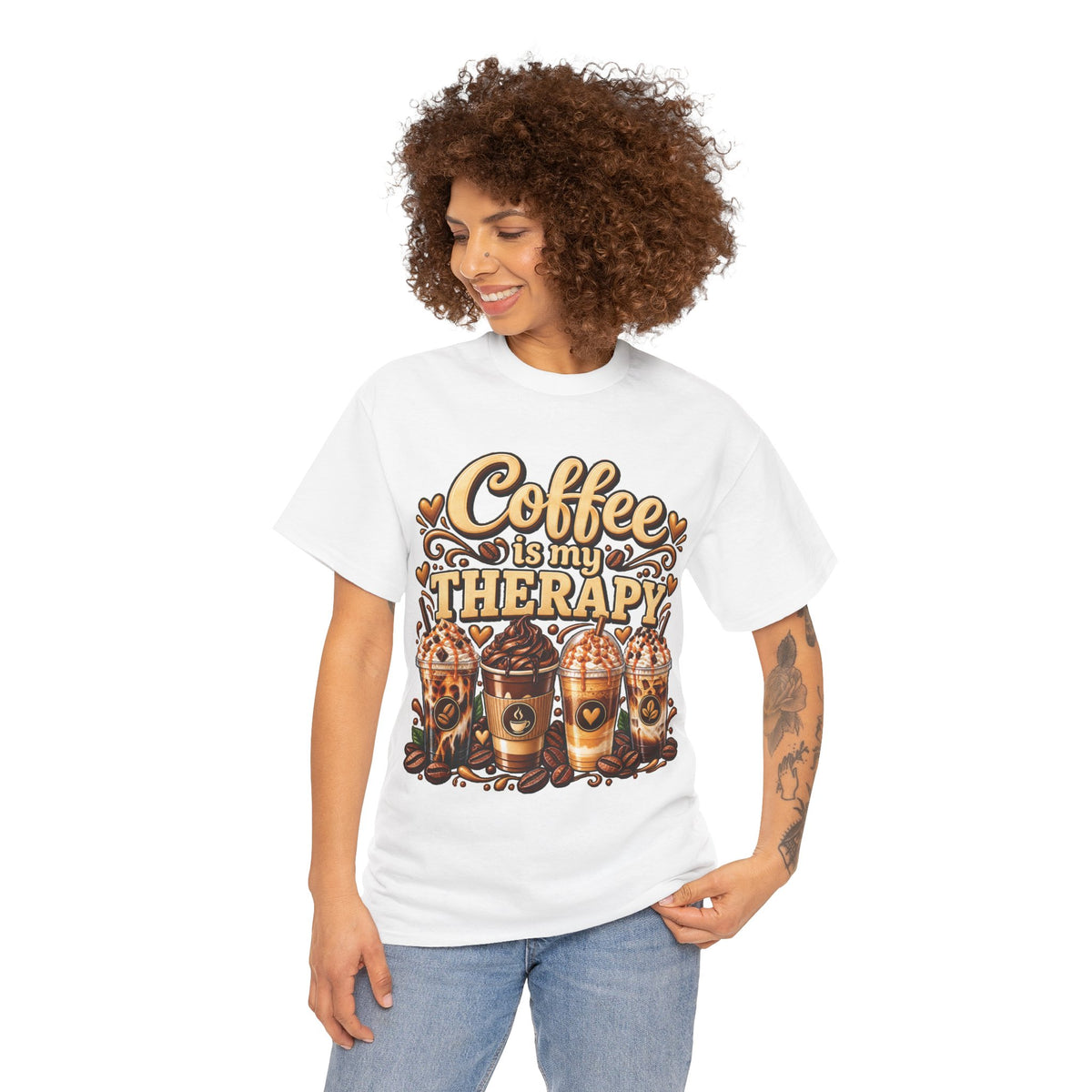 Coffee Is My Therapy T-Shirt | Coffee Cups Illustration, Cozy Beverage Tee