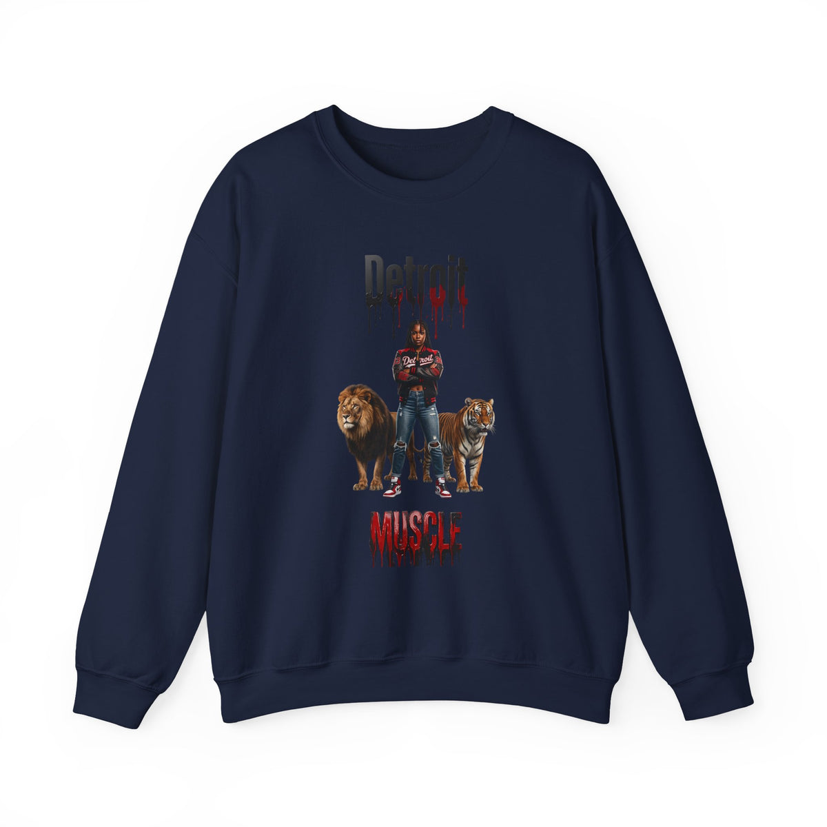 Detroit Muscle Sweatshirt | Lion and Tiger Illustration