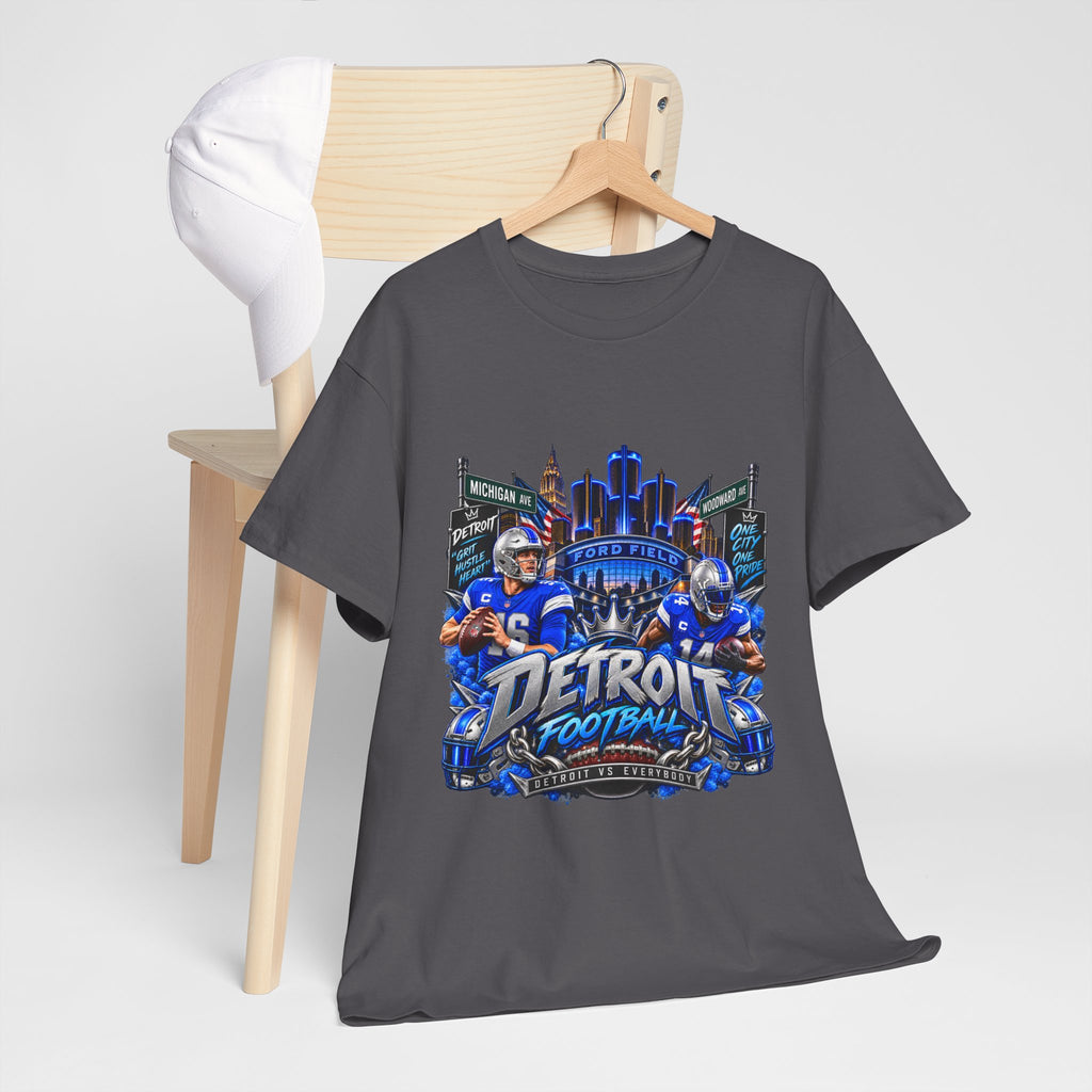 Detroit Football Graphic Tee | City Skyline, Players, Lions-Inspired Design