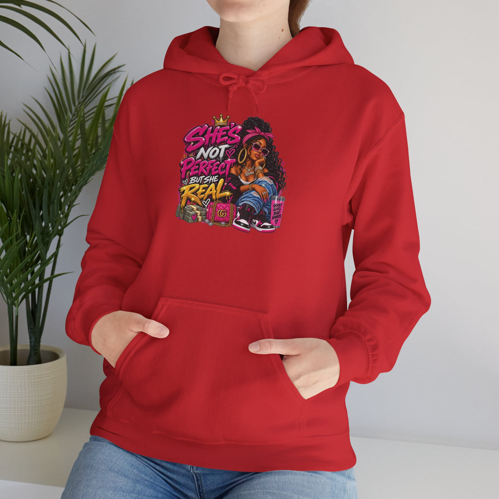 Shes Not Perfect Real AF hoodie | Retro Neon Girl Graphic Hoodie