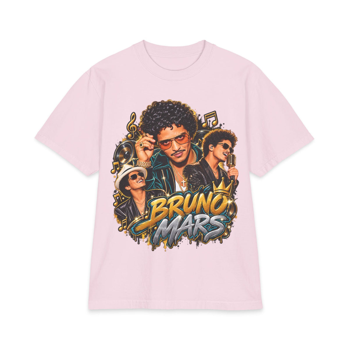 Bruno Retro Pop Singer Portrait T-Shirt | Tour Poster Back Graphic
