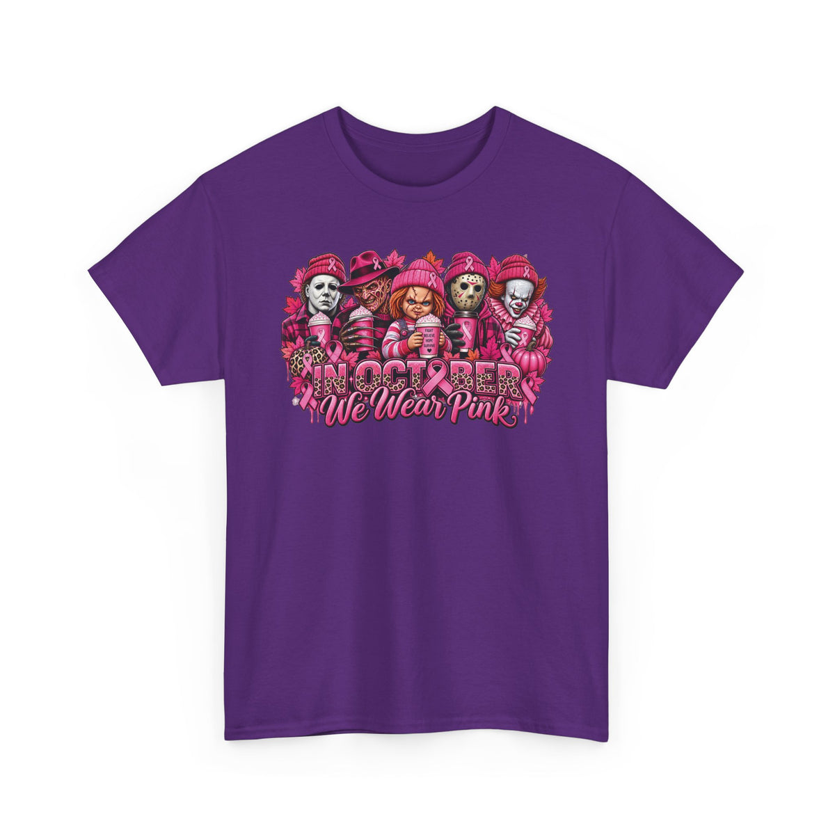Horror Icons We Wear Pink Tee | October Breast Cancer Awareness Shirt