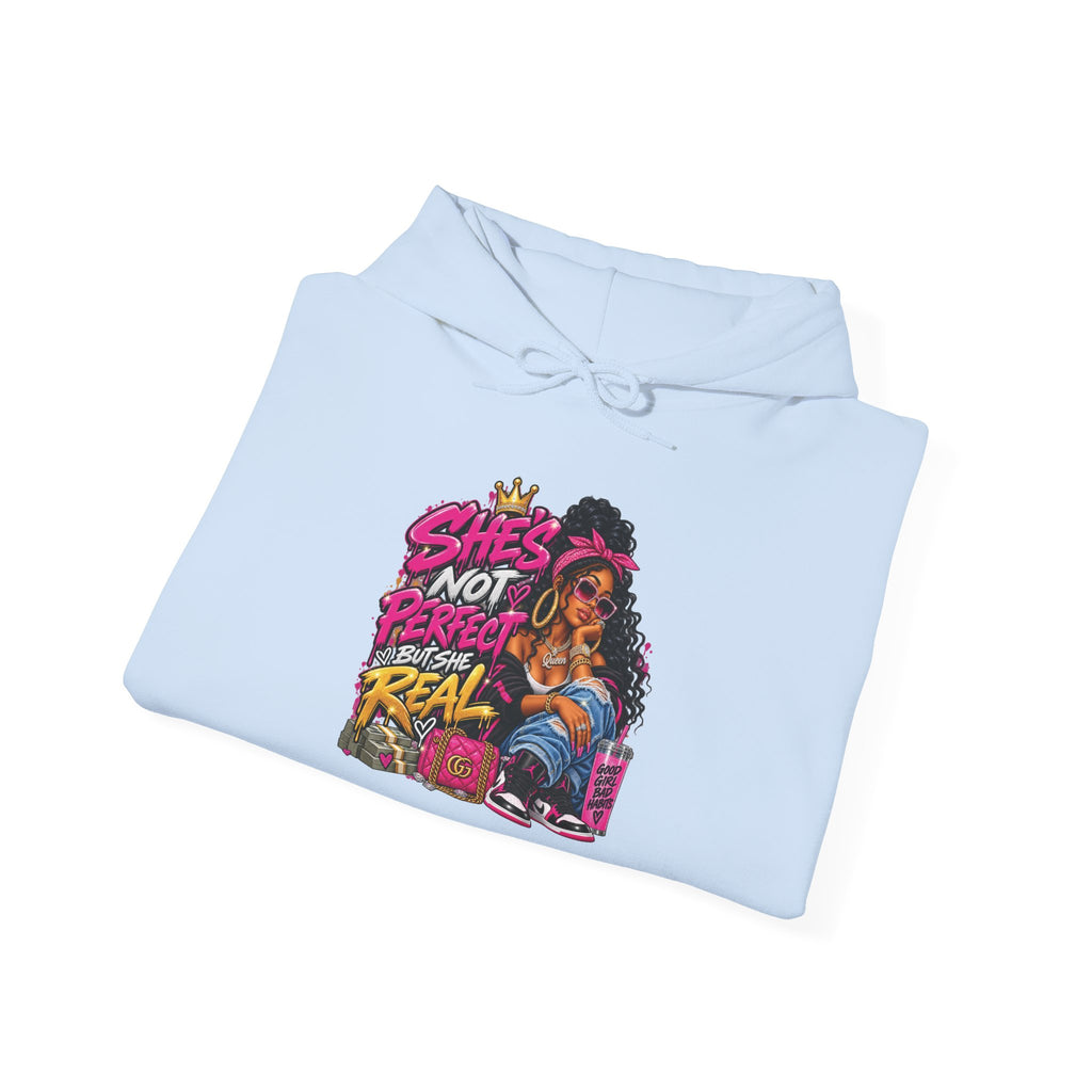 Shes Not Perfect Real AF hoodie | Retro Neon Girl Graphic Hoodie