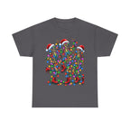 Dancing Skeletons with Christmas Lights T-Shirt | Santa Hat Holiday Tee