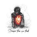 Stronger Than You Think Kiss-Cut Sticker | Heart Flame Sketch Sticker