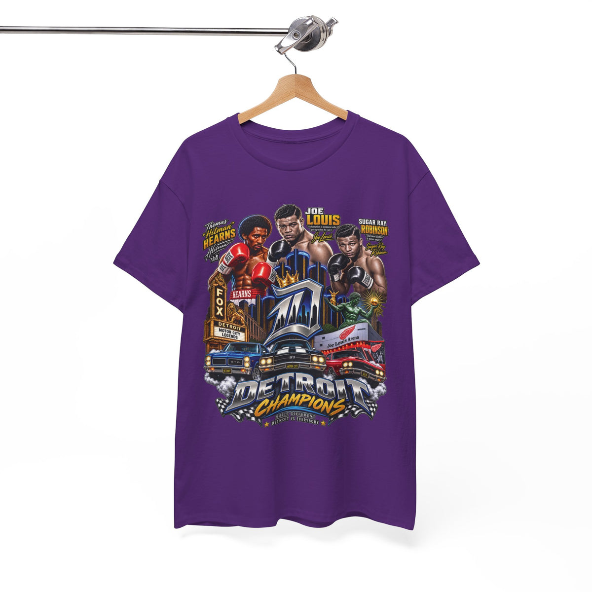 Detroit Champions T-Shirt | Motor City Boxing Legends, Classic Cars, City Skyline