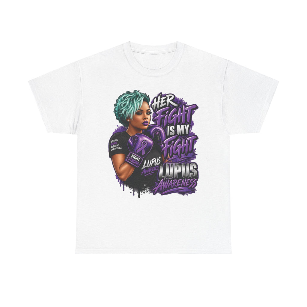 Her Fight Is My Fight Lupus Awareness T-Shirt | Boxing Woman, Purple Ribbon