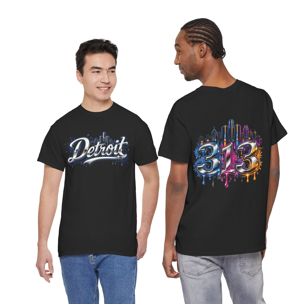 Detroit Script Tee | 313 Drip Skyline T-Shirt