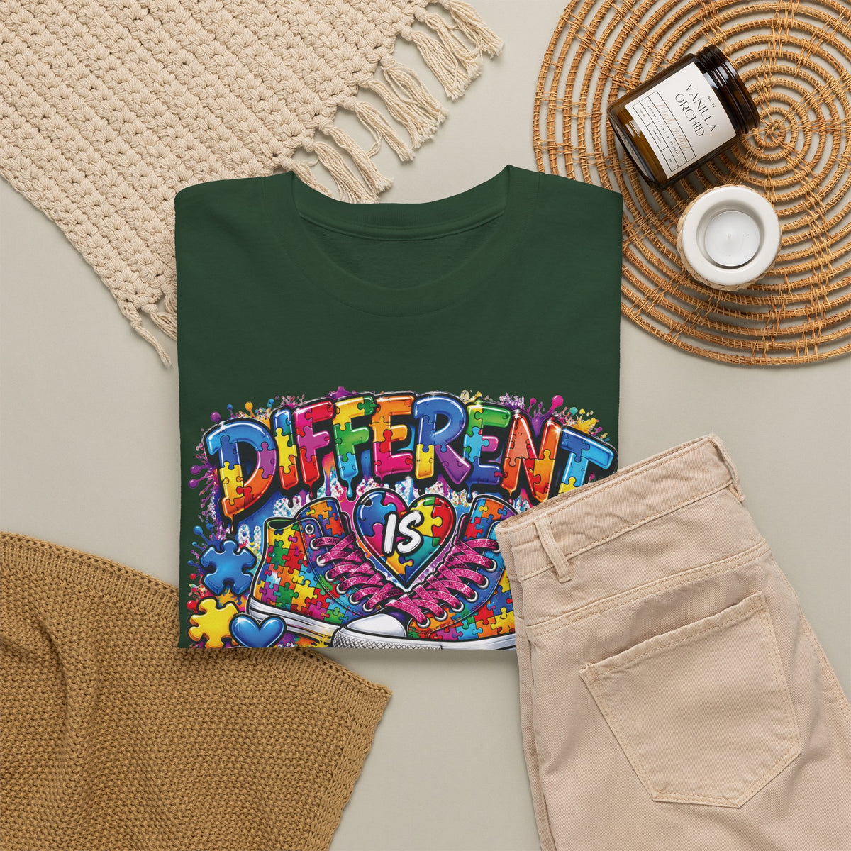 Different Is Beautiful T-Shirt | Colorful Rainbow Heart Typography