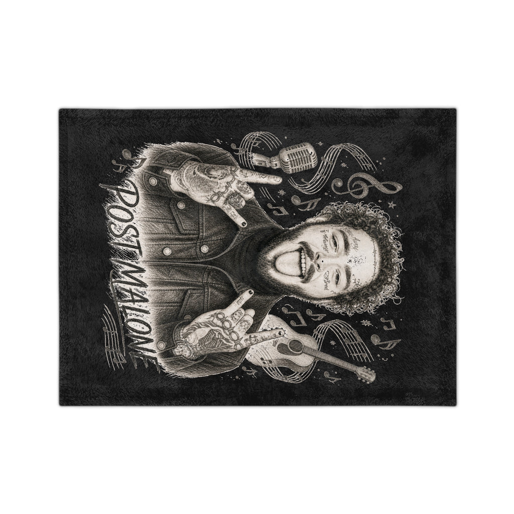 Malone Singer Portrait Blanket | Music Notes Microfiber Throw
