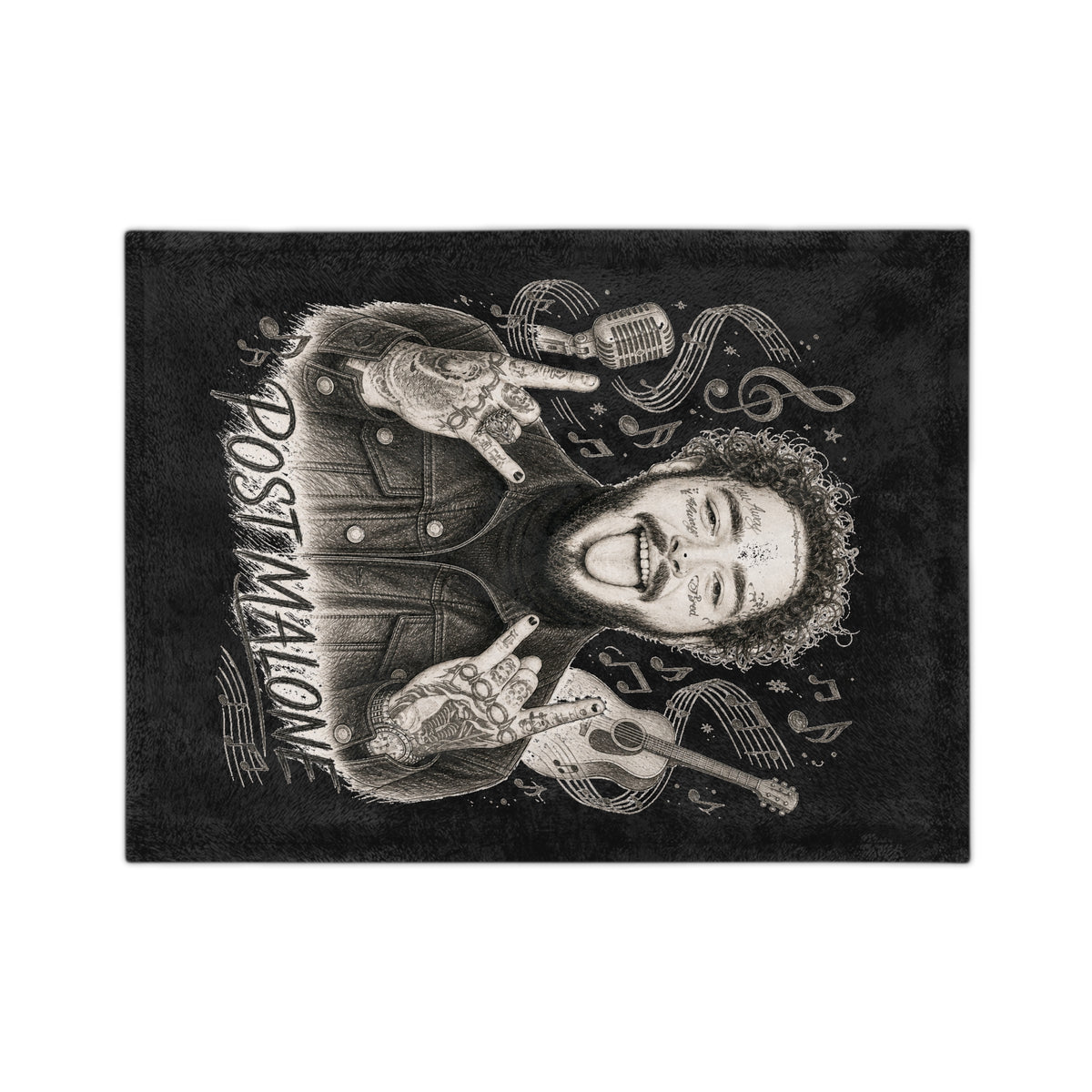 Malone Singer Portrait Blanket | Music Notes Microfiber Throw