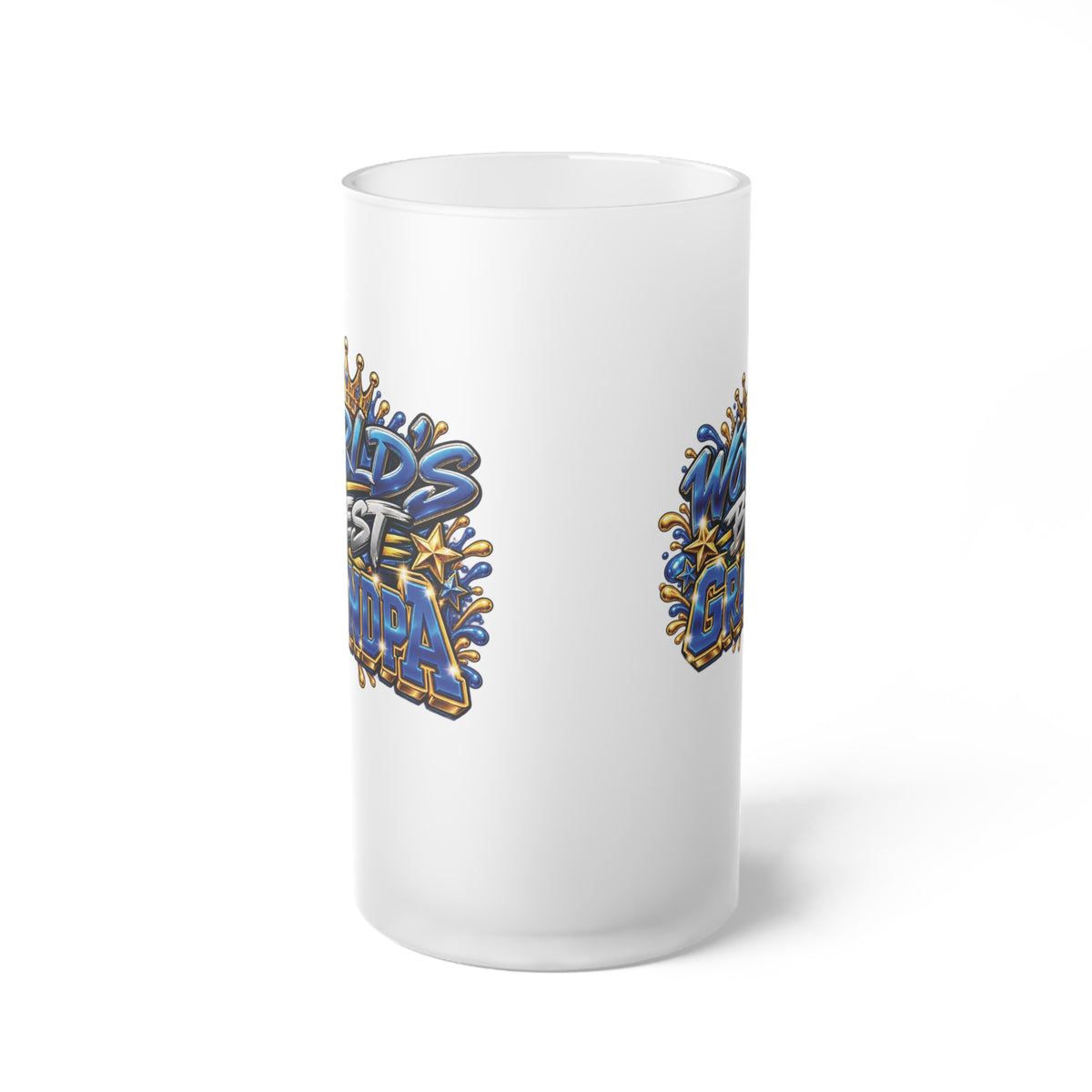 Worlds Best Grandpa Frosted Glass Beer Mug | Blue Graffiti Beer Stein Design