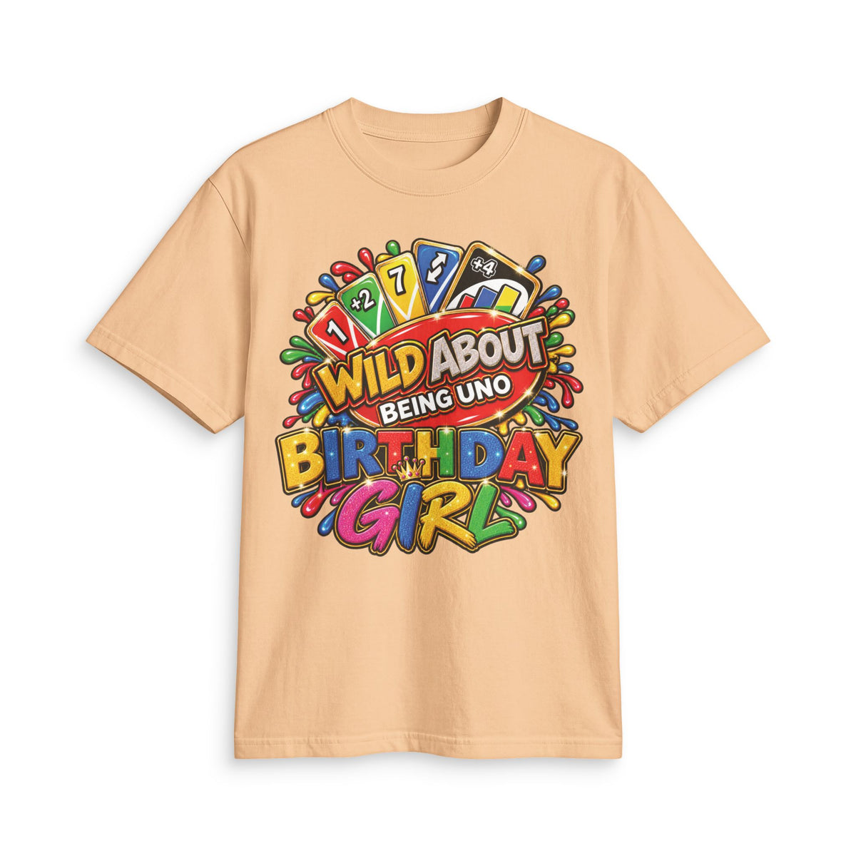 Wild About Being UNO Birthday Girl T-Shirt | Colorful Card Game Design