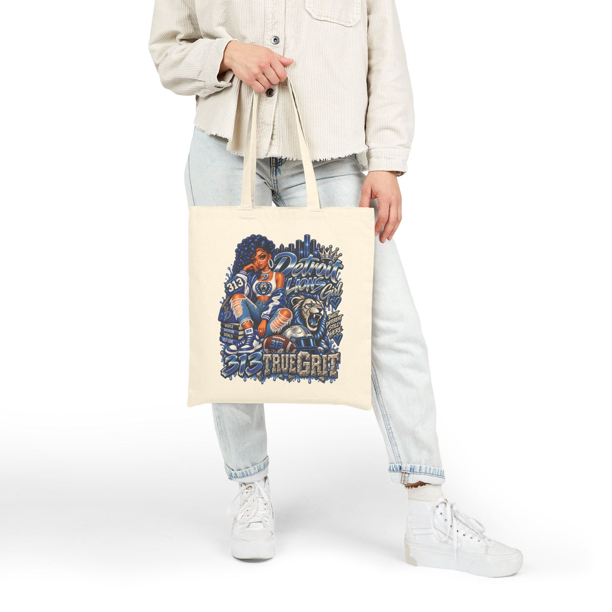 True Grit Detroit Lions Tote Bag | Vintage Baseball Illustration