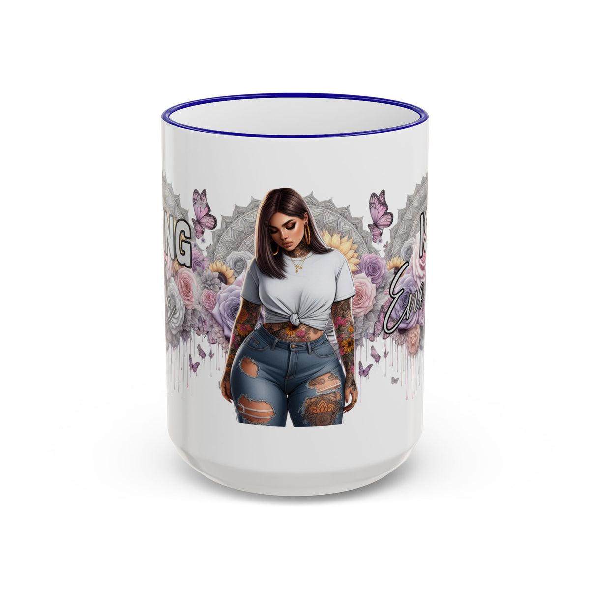 Curvy Tattooed Woman Illustration Mug | Accent Rim & Handle