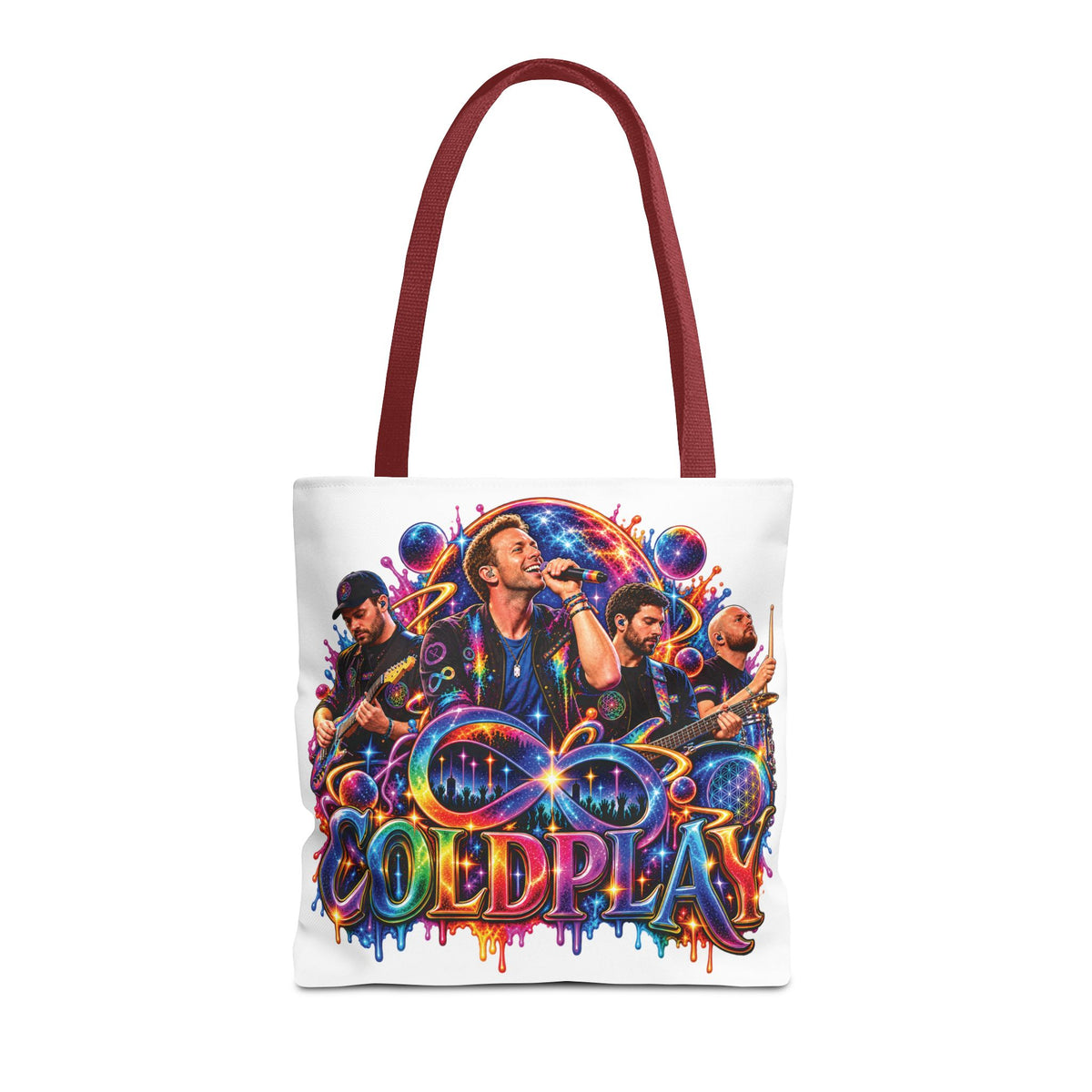 Colorful Coldplay Band Portrait Tote Bag | Music Concert Artwork Tote